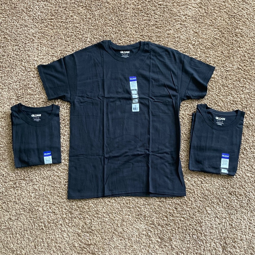 Three (3) Black Large Gildan T-Shirts - NWT